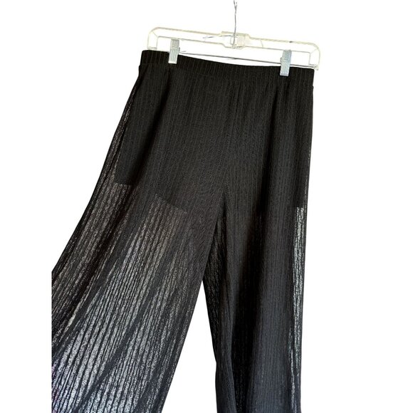 Favlux Fashion Womens Sheer Striped Black Wide-Leg Pants L 21" Inseam Pull On - Picture 4 of 7
